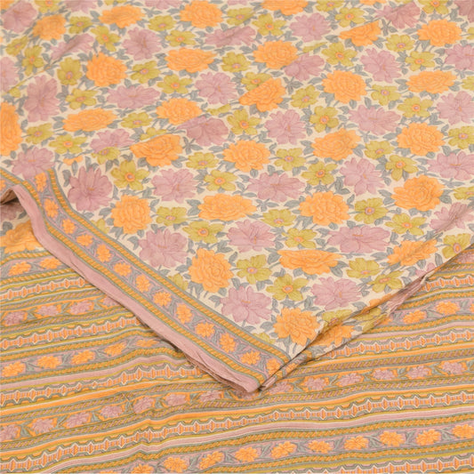 Sanskriti Vintage Sarees Multi Pure Crepe Silk Printed Sari 5+yd Craft Sustainable Fabric