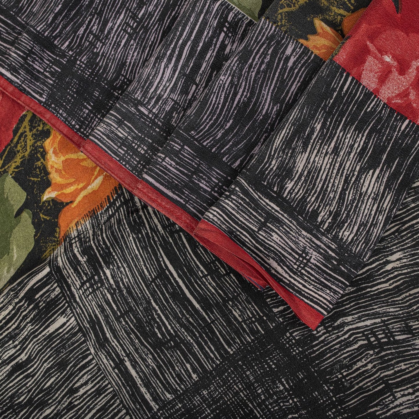 Sanskriti Vintage Saree Black Pure Crepe Silk Digital Print Sari 5.5Yard Fabric