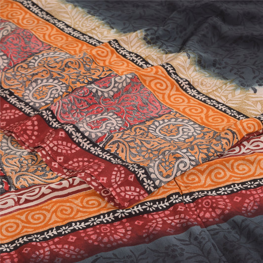 Сари Sanskriti Vintage, темно-красный, чистый креп-шелк, напечатанный, сари, 5+ ярдов, ремесленная устойчивая ткань