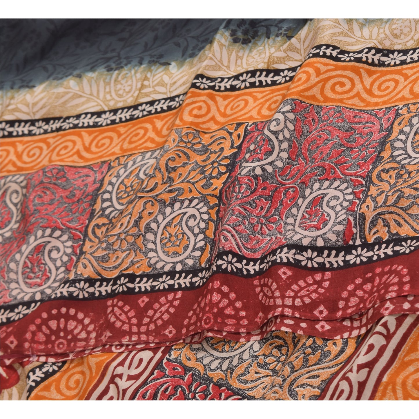 Sanskriti Vintage Sarees Dark Red Pure Crepe Silk Printed Sari 5+yd Craft Sustainable Fabric