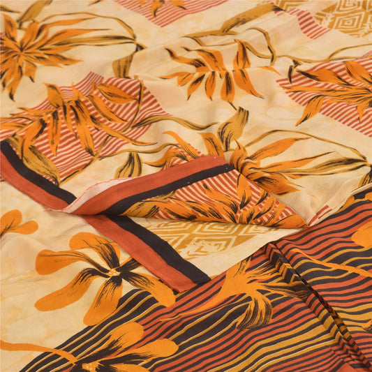 Sanskriti Vintage Sarees Multicolor Pure Crepe Silk Print Sari 5+yd Craft Sustainable Fabric