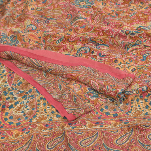 Sanskriti Vintage Sarier Flerfarvet Ren Crepe Silke Print Sari 5+ yard Håndværk Bæredygtigt Stoff