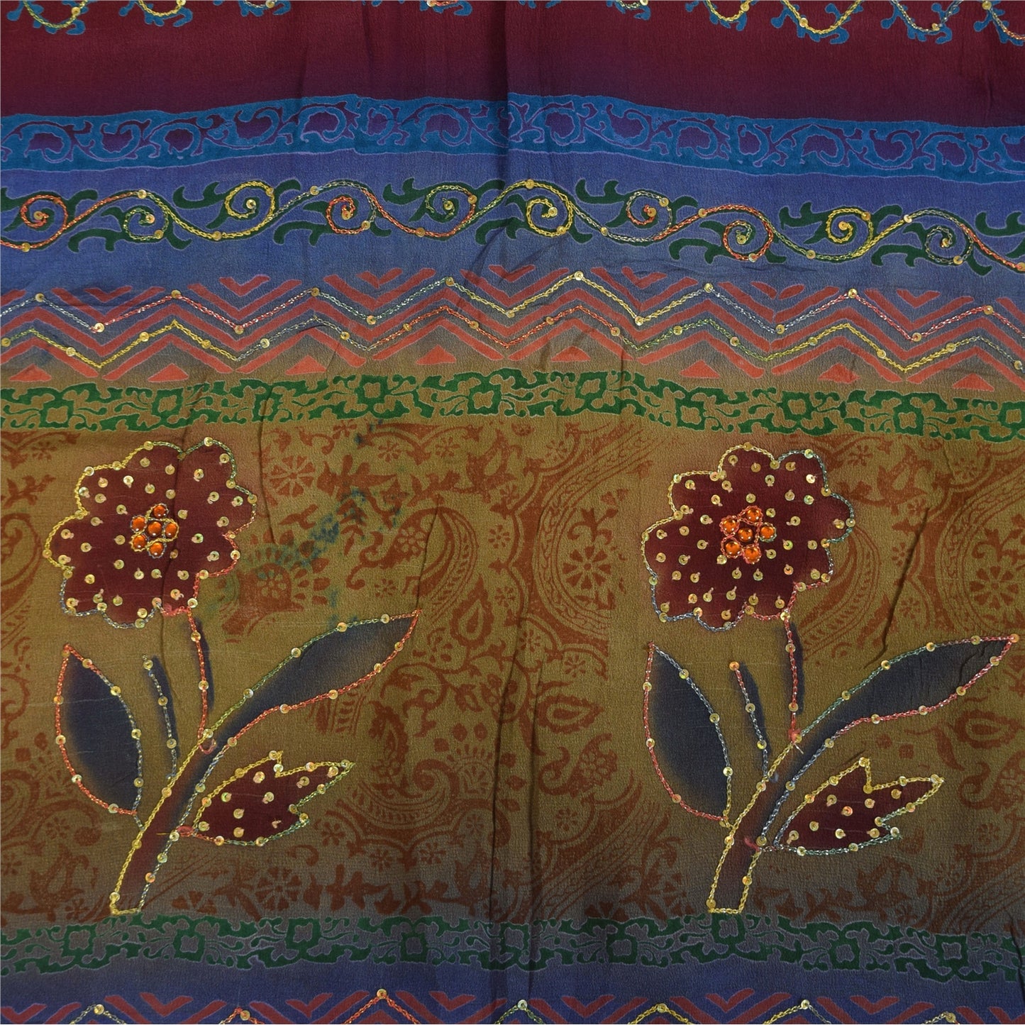 Санскритские винтажные сари из чистого крепа с вышивкой и принтом, сари, 5+ ярдов, устойчивая ткань для рукоделия