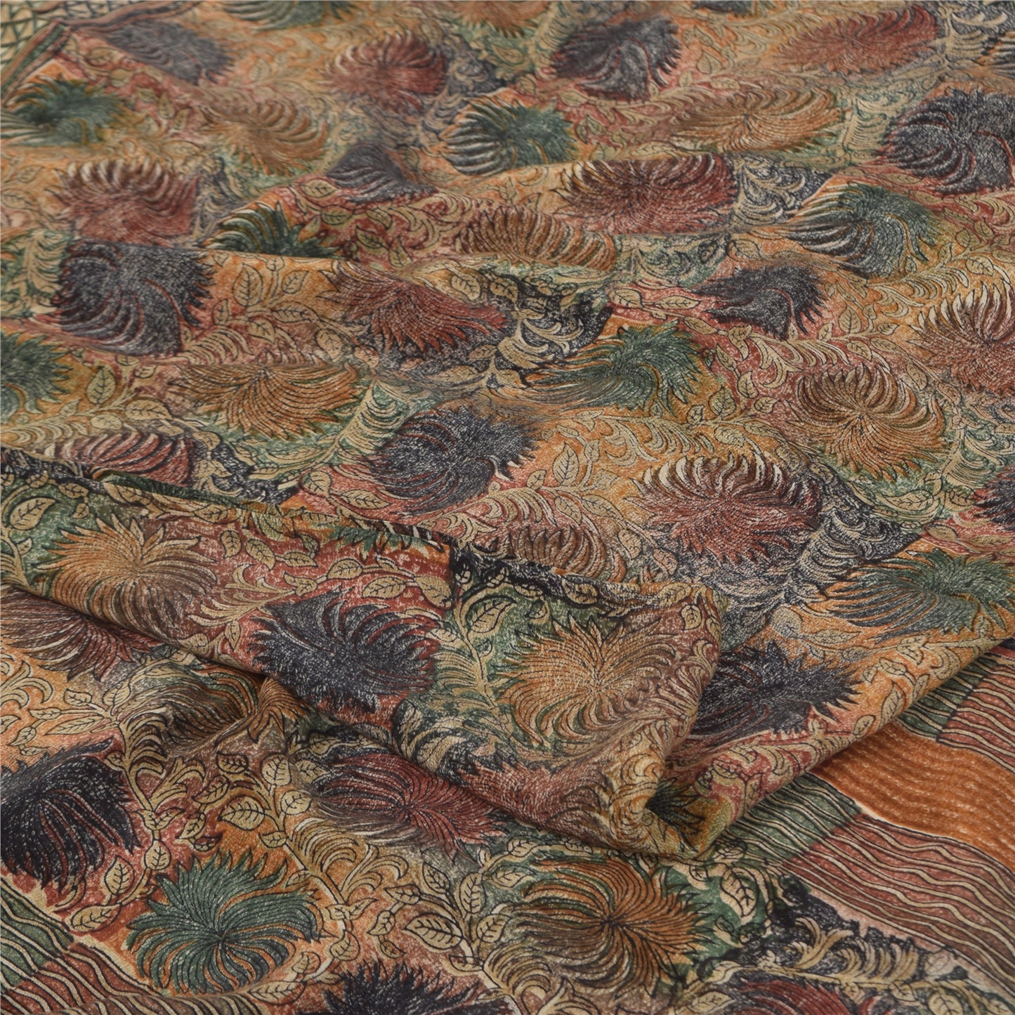 Sanskriti Vintage Sarees Multi Pure Crepe Silk Printed Sari 5+yd Craft Sustainable Fabric