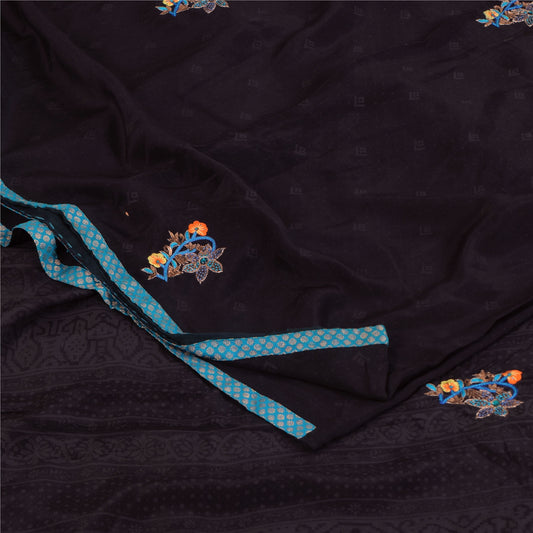 Санскритские винтажные сари фиолетовое сари с ручным бисером из чистого крепа с принтом 5+ ярдов устойчивая ткань