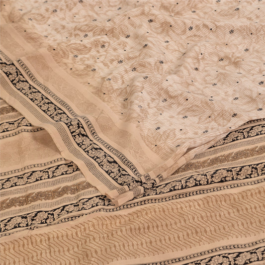 Sanskriti Vintage Sarees Peach Pure Crepe Silk Printed Sari 5+yd Craft Sustainable Fabric