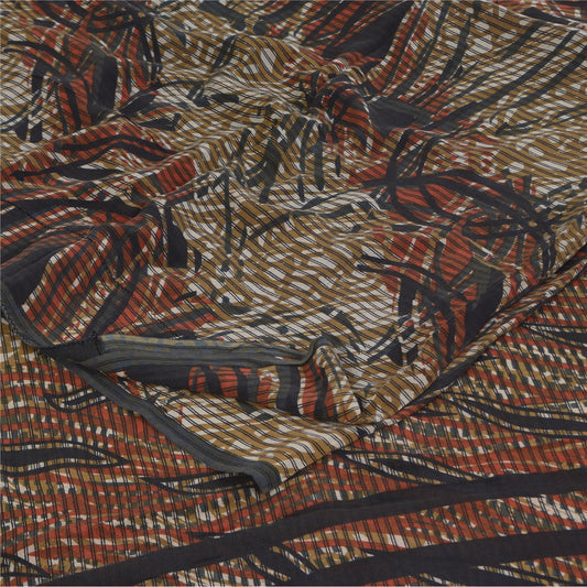 Sanskriti Vintage Sarees Multi Pure Crepe Silk Printed Sari 5+yd Craft Sustainable Fabric