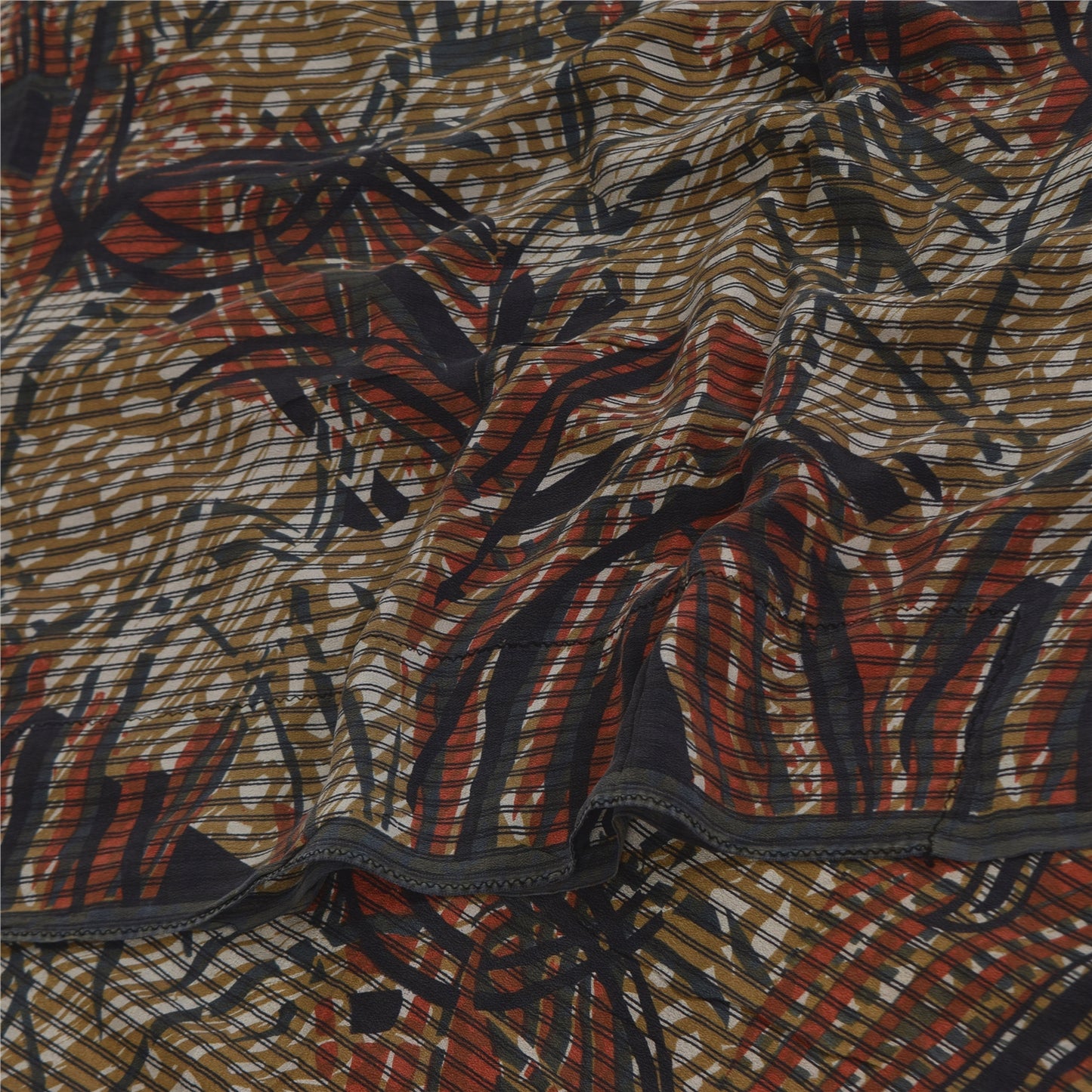 Sanskriti Vintage Sarees Multi Pure Crepe Silk Printed Sari 5+yd Craft Sustainable Fabric