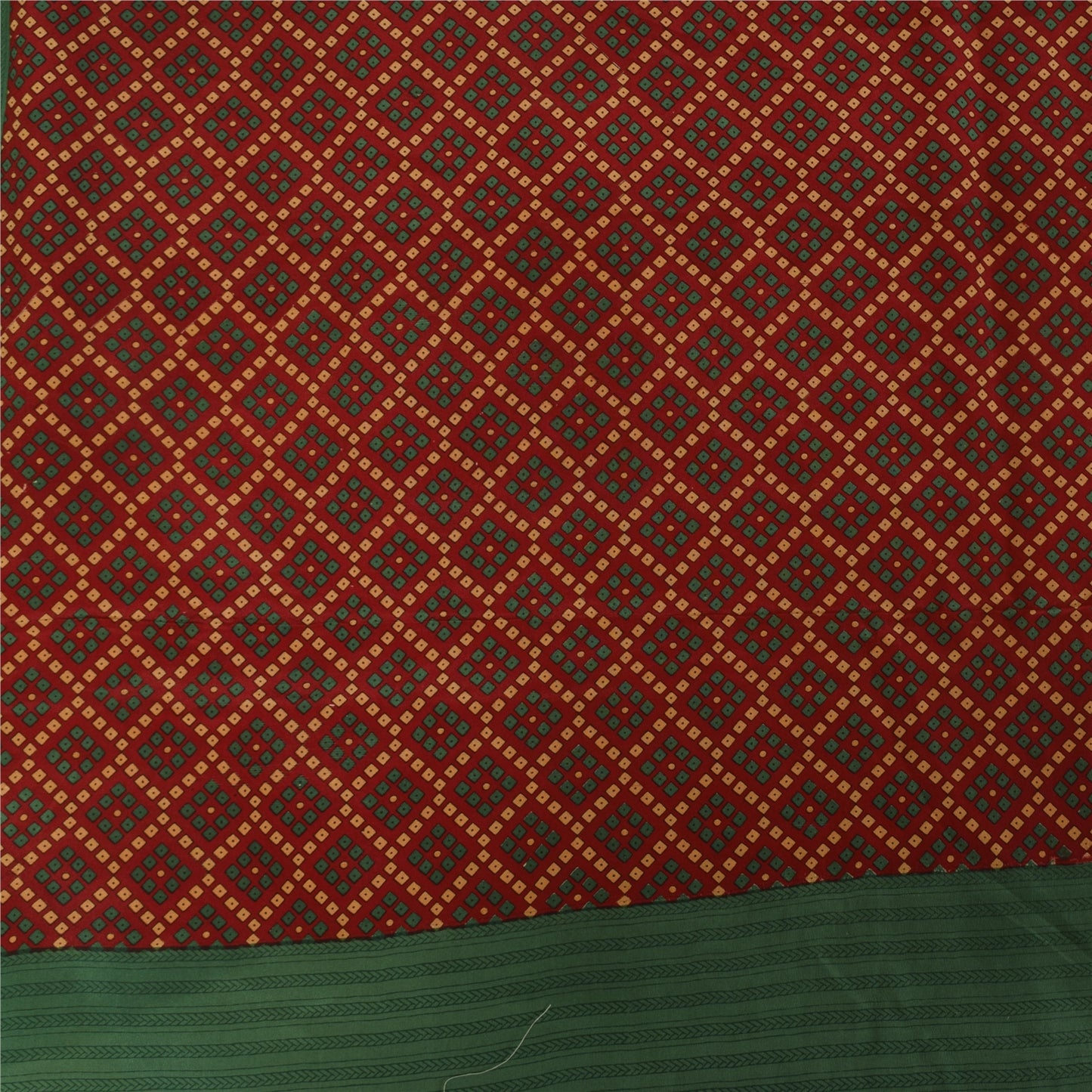 Sanskriti Vintage Sarees Red Bandhani Printet Pure Crepe Sari 5+yd Craft Sustainable Stof