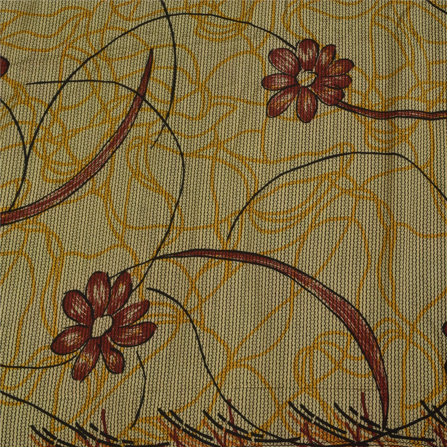 Sanskriti Vintage Sarier i lys cremefarvet crepe-silkeprint, 5+ yards håndværk i bæredygtigt stof