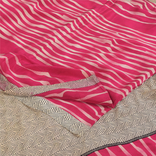 Sanskriti Vintage Sarees Pink Pure Crepe Silk Printed Sari 5+yd Craft Sustainable Fabric