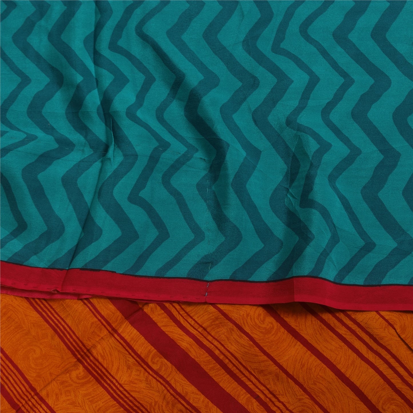 Sanskriti Vintage Sarier Rød/Blå Ren Crepe Silke Trykt Sari 5+ yard Håndværk Bæredygtigt Stoff