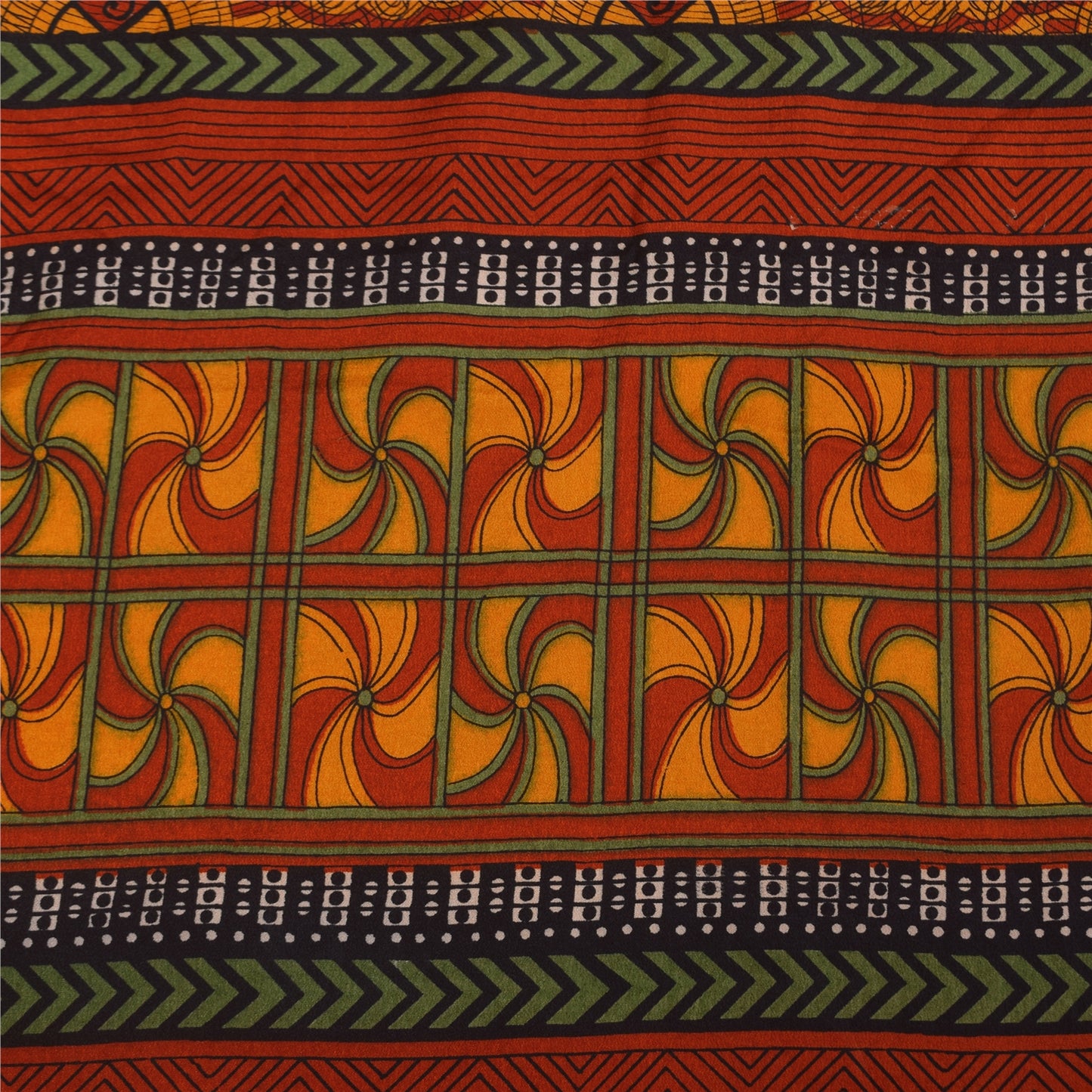 Sanskriti Vintage Sarier Safran Ren Crepe Silke Trykt Sari 6yd Håndværk Bæredygtigt Stoff