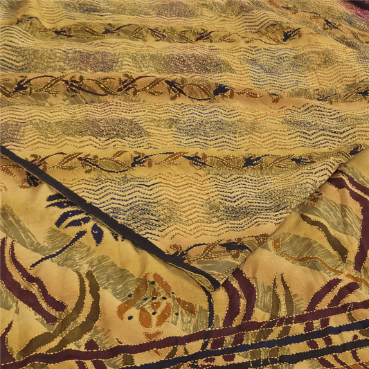 Sanskriti Vintage Sarees Hand Beaded Kantha Pure Crepe Printed Sari 5+yd Sustainable Fabric