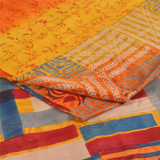Sanskriti Vintage Sarees Multi Pure Crepe Silk Printed Sari 5+yd Craft Sustainable Fabric