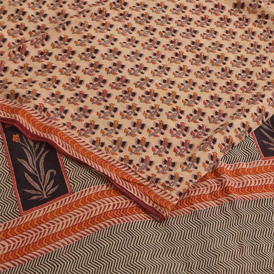 Sanskriti Vintage Sarees Peach Pure Crepe Silk Printed Sari 5+yd Craft Sustainable Fabric