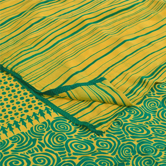 Sanskriti Vintage Sarees Green Pure Crepe Silk Printed Sari 5+yd Craft Sustainable Fabric