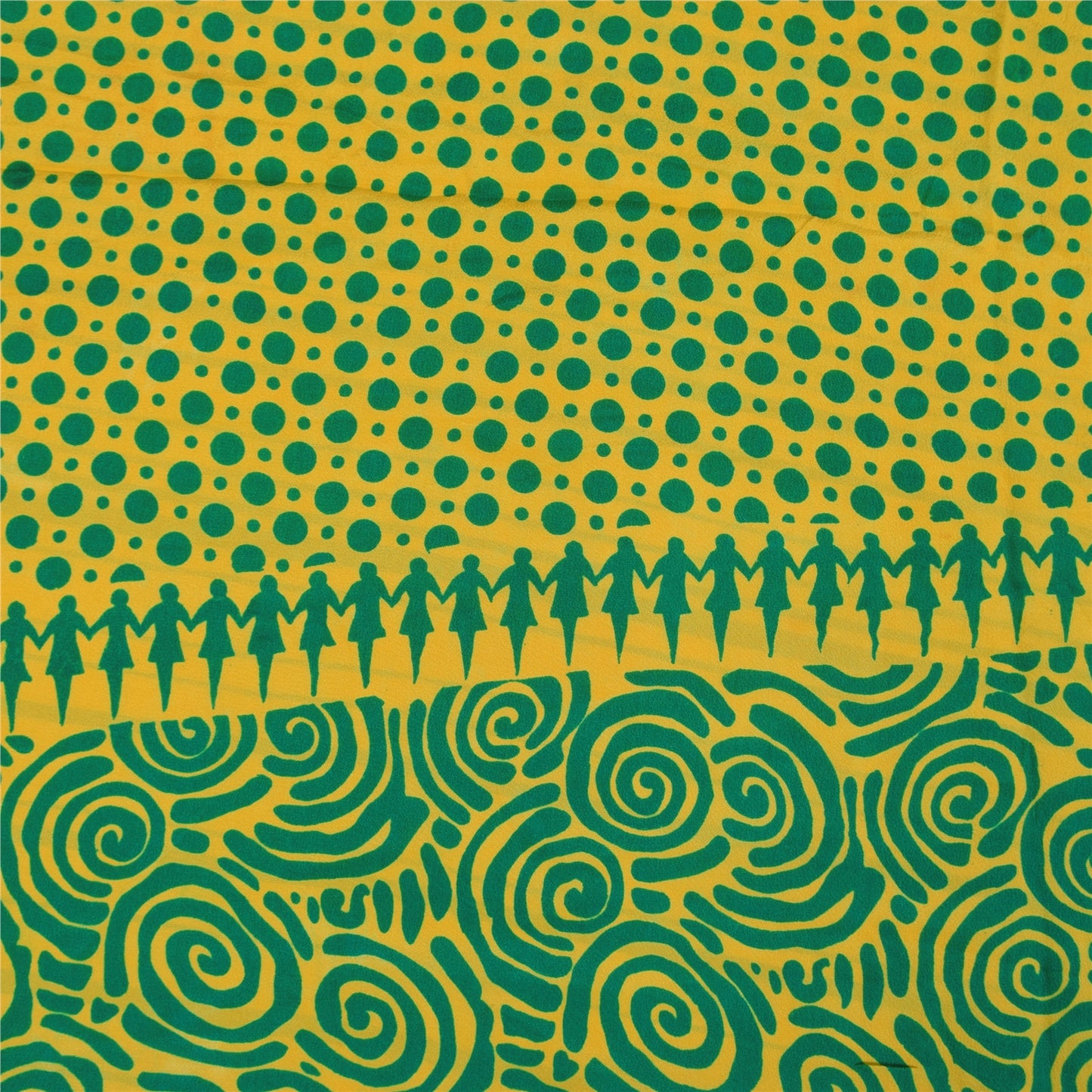 Sanskriti Vintage Sarees Green Pure Crepe Silk Printed Sari 5+yd Craft Sustainable Fabric