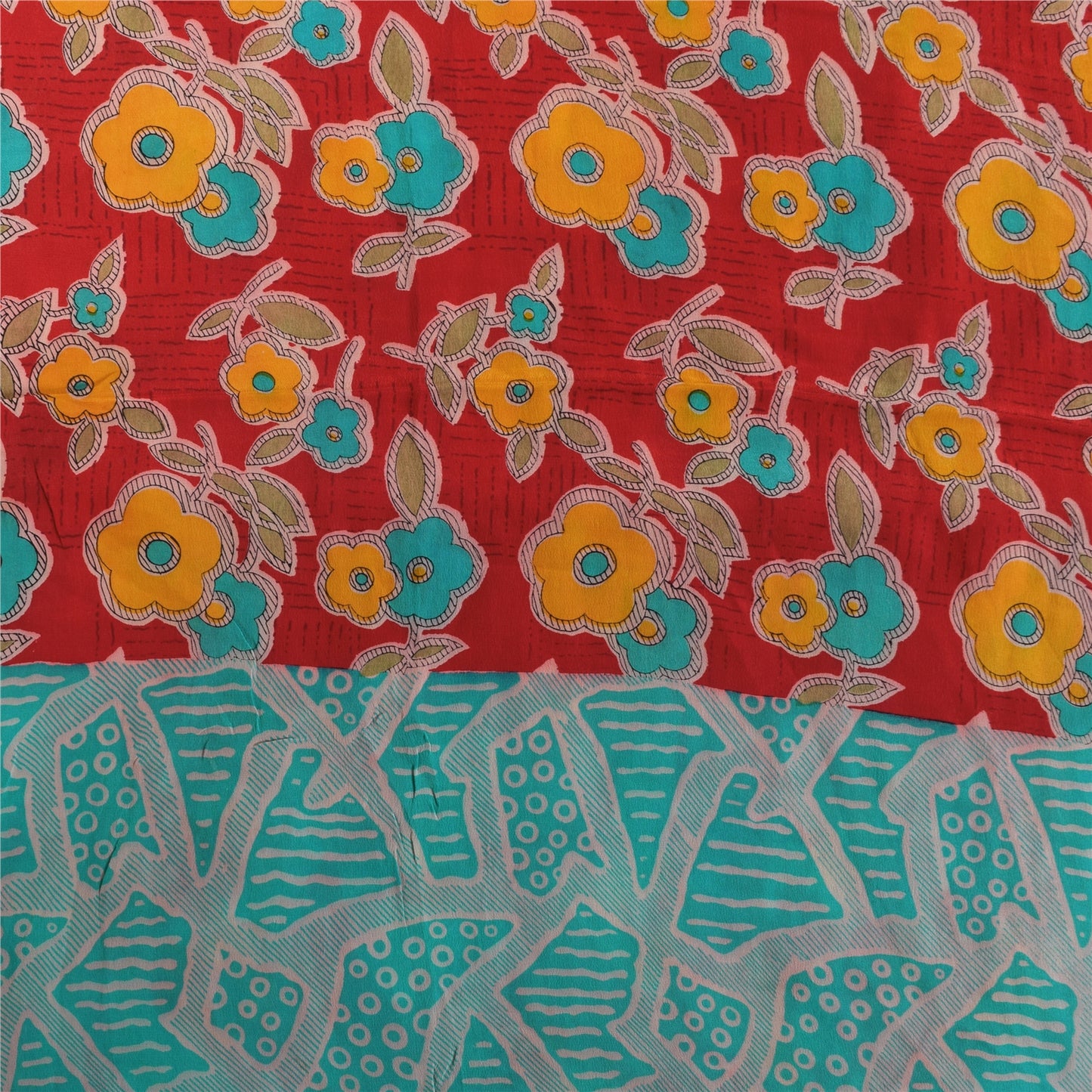 Sanskriti Vintage Sarees Red Pure Crepe Silk Printed Sari 5+yd Craft Sustainable Fabric