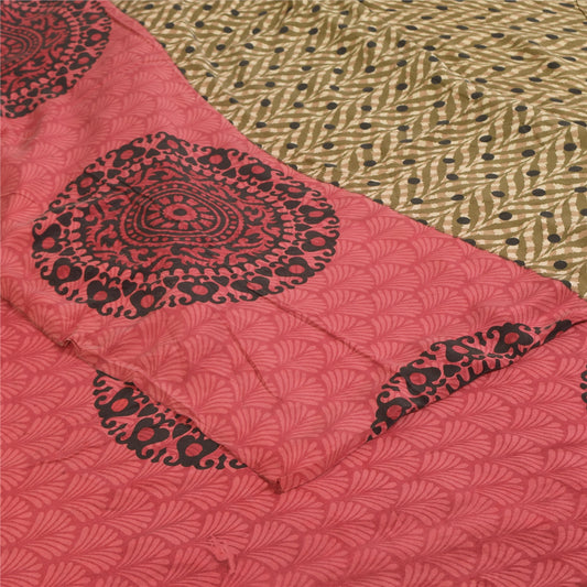 Sanskriti Vintage Sarees Multi Pure Crepe Silk Printed Sari 5+yd Craft Sustainable Fabric