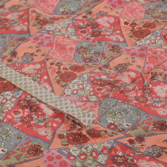 Sanskriti Vintage Sarees Multicolor Pure Crepe Silk Print Sari 5+yd Craft Sustainable Fabric