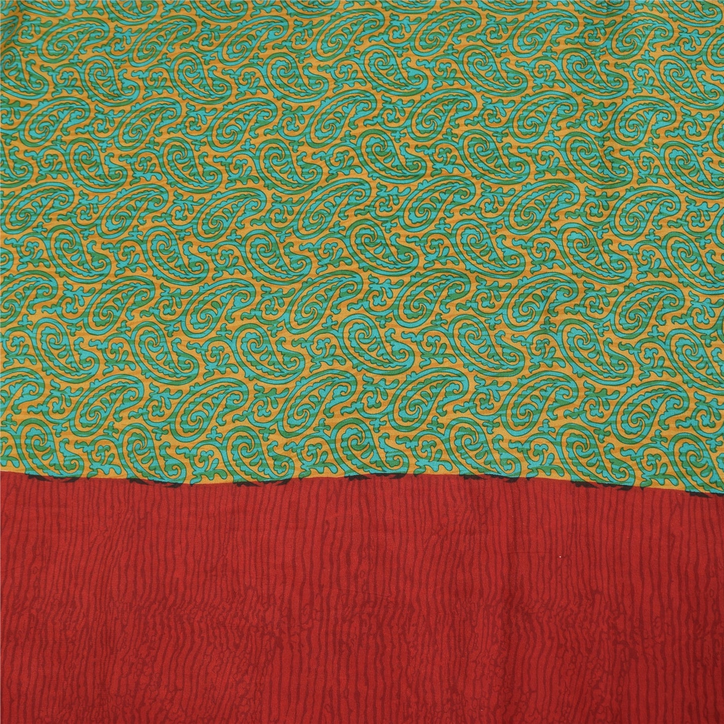 Sanskriti Vintage Sarees Green Pure Crepe Silk Printed Sari 5+yd Craft Sustainable Fabric