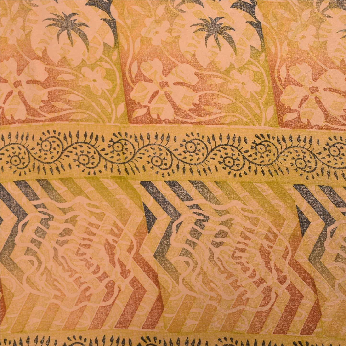 Sanskriti Vintage Sarees Peach & Orange Pure Crepe Silk Printed Sari 5+yd Sustainable Fabric