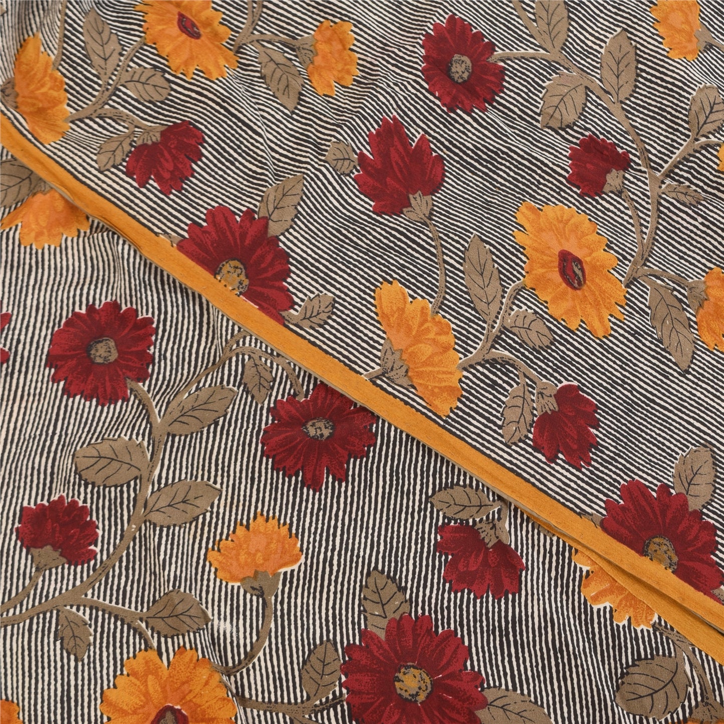 Сари Sanskriti Vintage, черное чистое креповое шелковое сари с принтом, 5+ ярдов, ткань для рукоделия