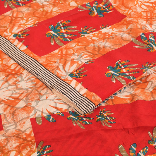 Sanskriti Vintage Sarees Multicolor Pure Crepe Silk Print Sari 5+yd Craft Fabric