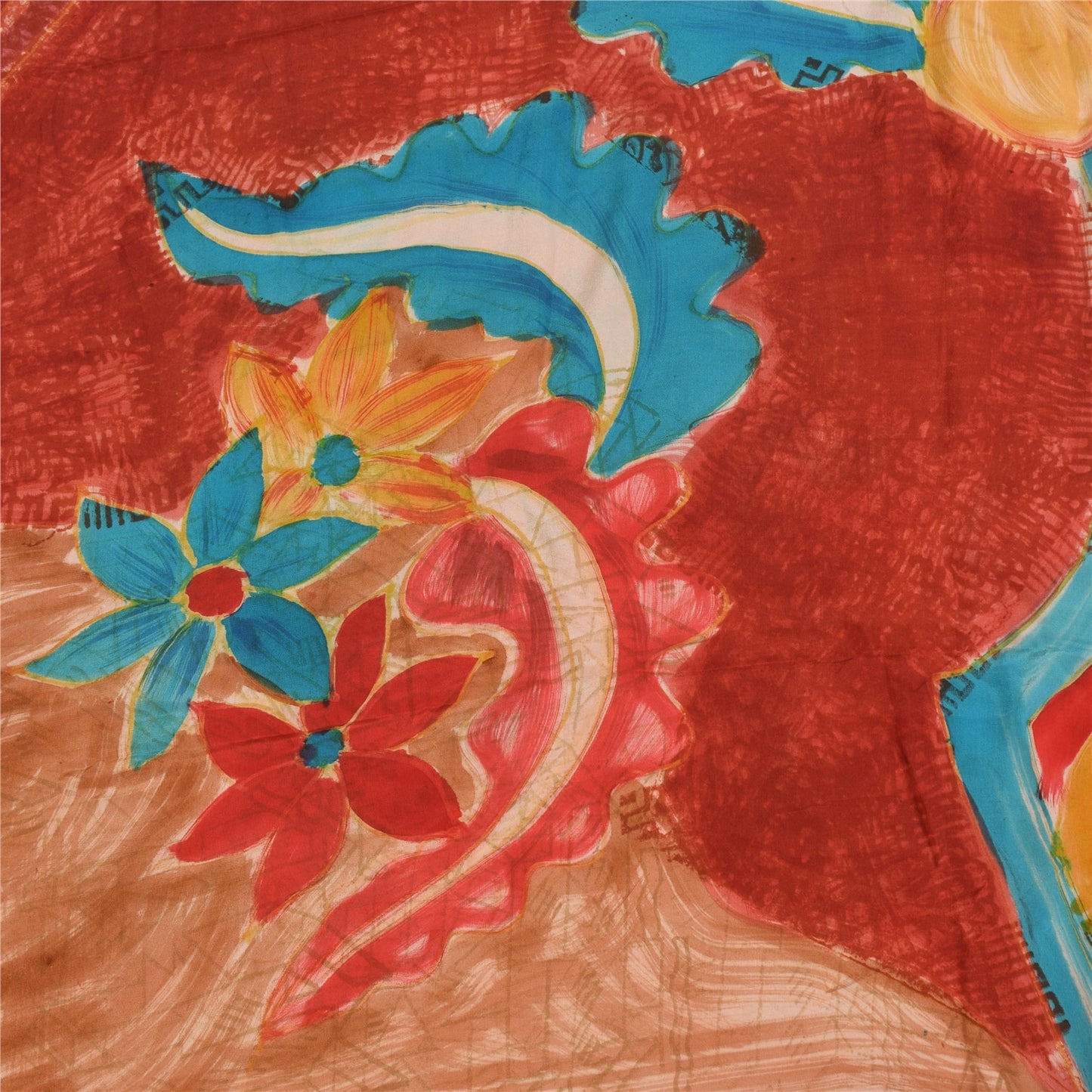 Sanskriti Vintage Sarees Orange Pure Crepe Silk Printed Sari 5+yd Craft Sustainable Fabric