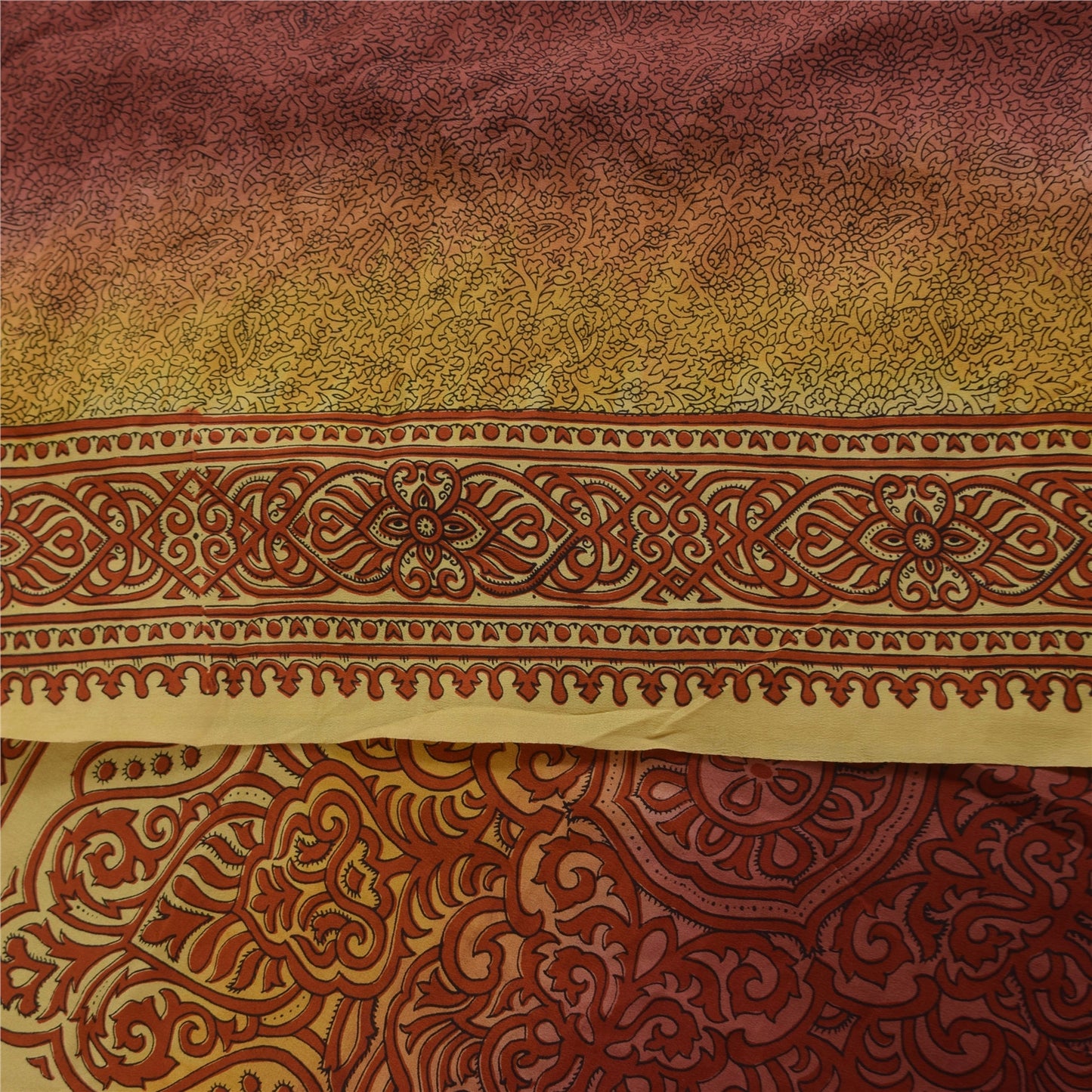 Sanskriti Vintage Sarees Plum 100%Pure Crepe Silk Printed Sari 5+yd Craft Sustainable Fabric