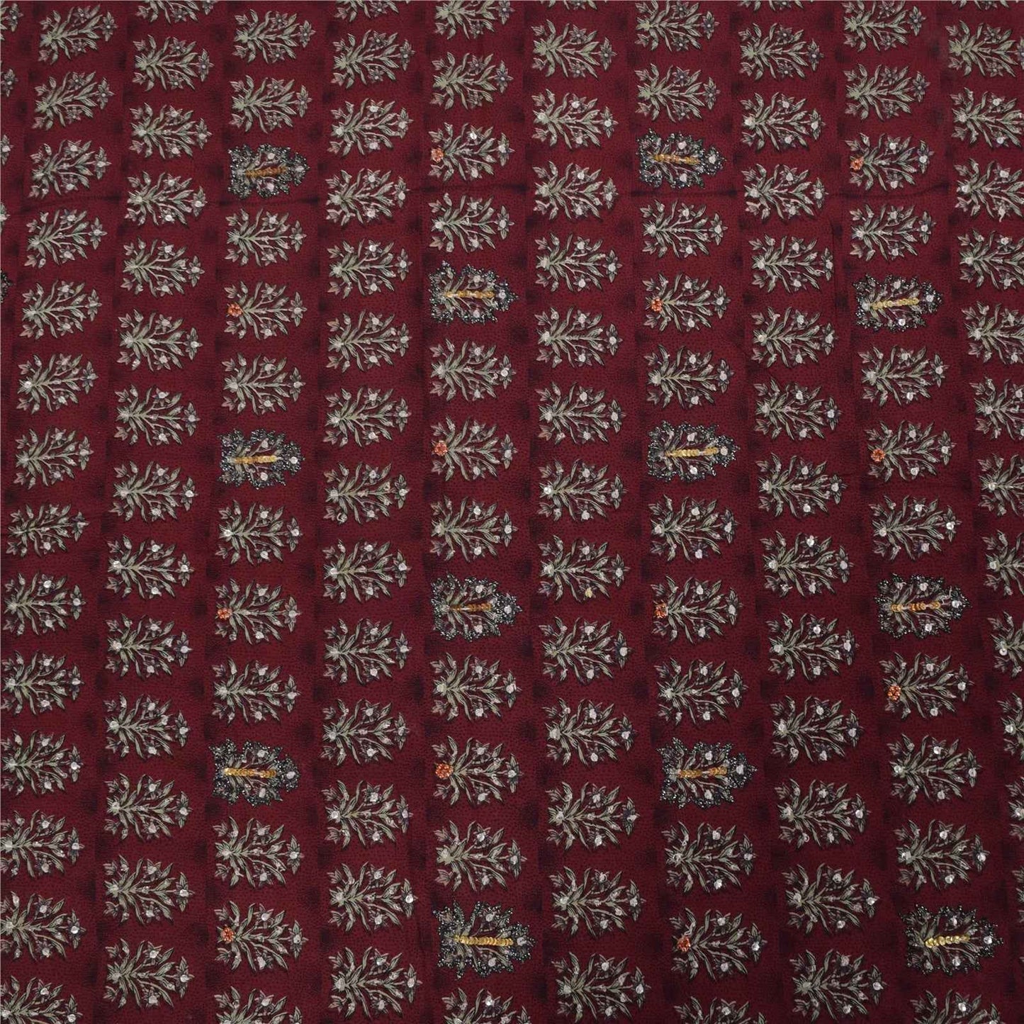 Sanskriti Vintage Sarees Red Embroidered Pure Crepe Print Sari 5+yd Craft Fabric