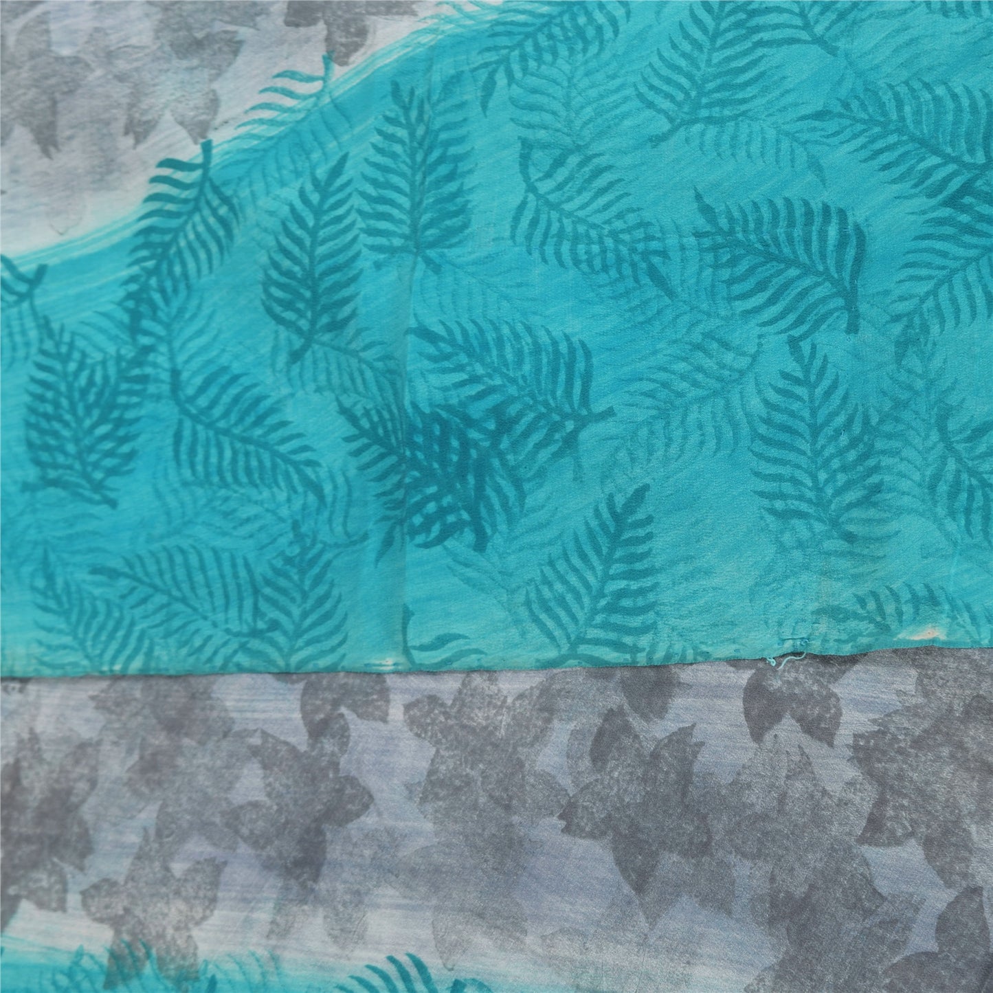 Sanskriti Vintage Sarees Blue 100%Pure Crepe Silk Printed Sari 5+yd Craft Sustainable Fabric