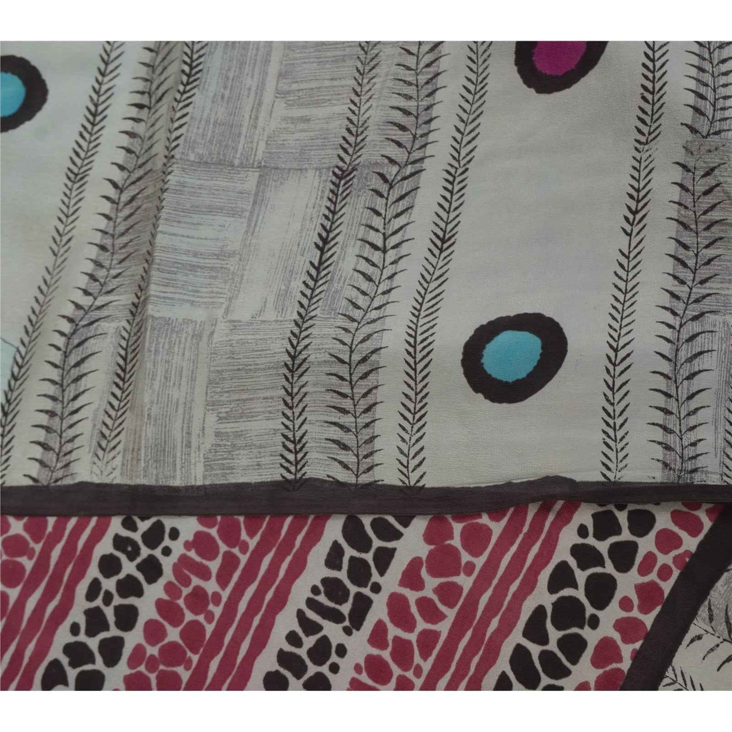 Sanskriti Vintage Sarees Multi Pure Crepe Silk Printed Sari 5+yd Craft Fabric