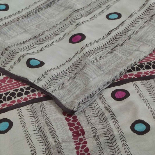 Sanskriti Vintage Sarees Multi Pure Crepe Silk Printed Sari 5+yd Craft Fabric