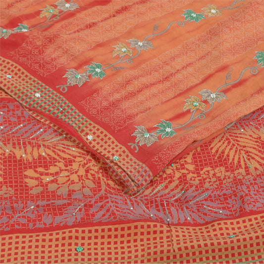 Sanskriti Vintage Sarees Pure Crepe Hand Beaded Tie-Dye Printed Sari 5+yd Sustainable Fabric