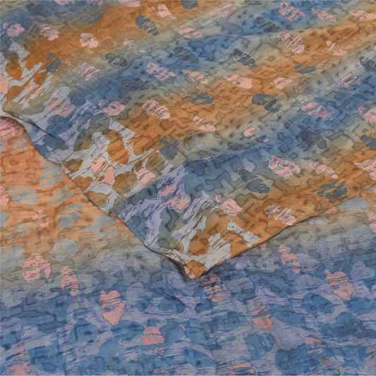 Sanskriti Vintage Sarees Multicolor Pure Crepe Printed Sari 6yd Craft Sustainable Fabric