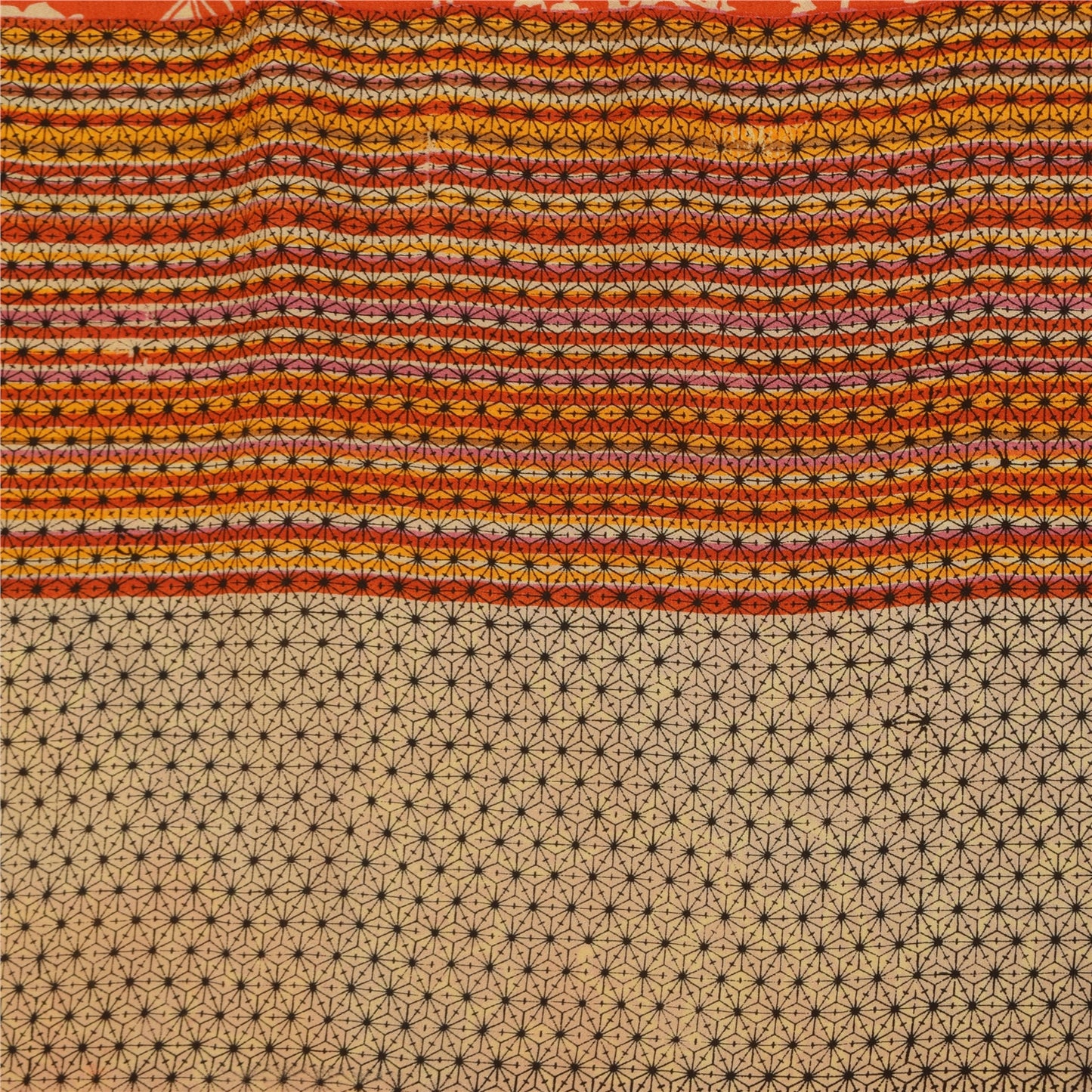 Sanskriti Vintage Sarees Orange Pure Crepe Silk Printed Sari 5+yd Craft Sustainable Fabric
