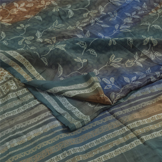 Sanskriti Vintage Sarees Multi Pure Crepe Silk Printed Sari 5+yd Craft Sustainable Fabric