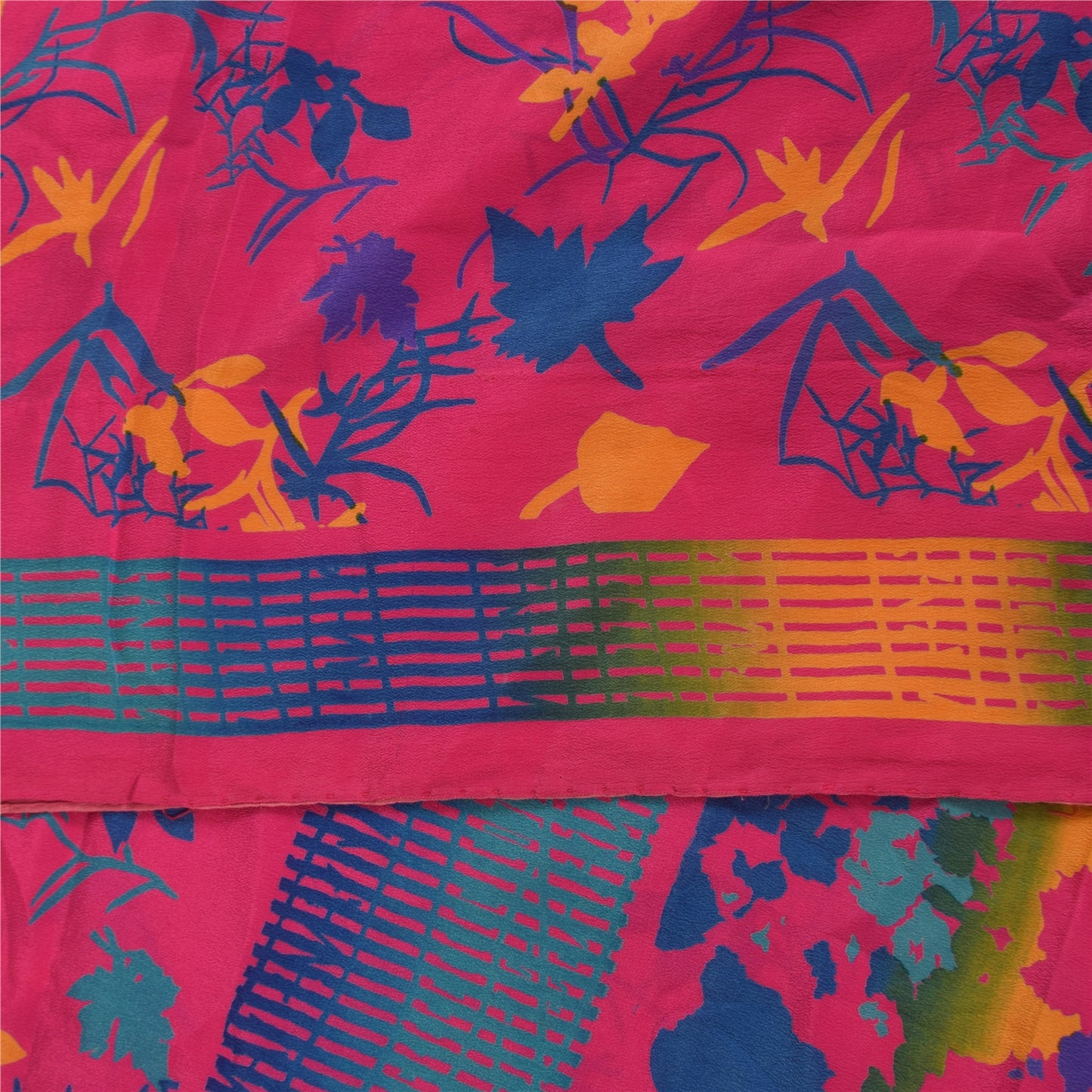 Sanskriti Vintage Sarees Pink 100%Pure Crepe Silk Printed Sari 5+yd Craft Sustainable Fabric