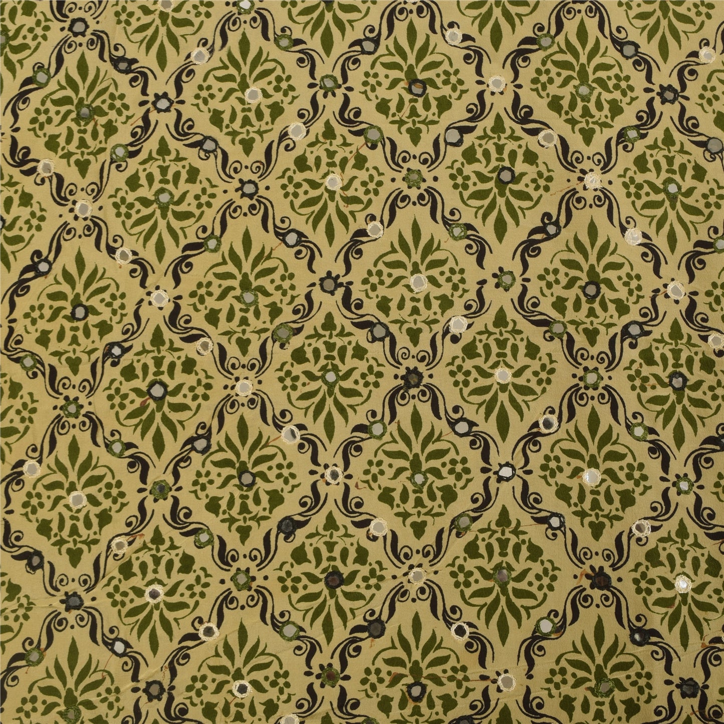 Sanskriti Vintage Sarees Green Embroidered Pure Crepe Printed Sari 5+yd Fabric