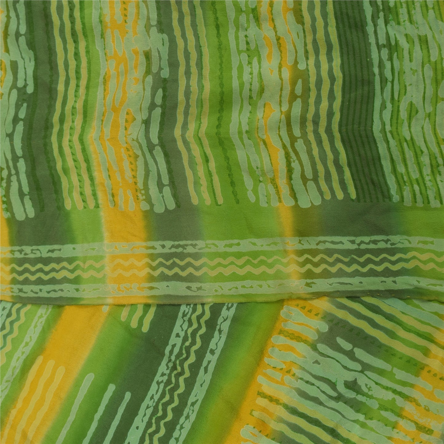 Sanskriti Vintage Sarees Green Pure Crepe Silk Printed Sari 5+yd Craft Fabric