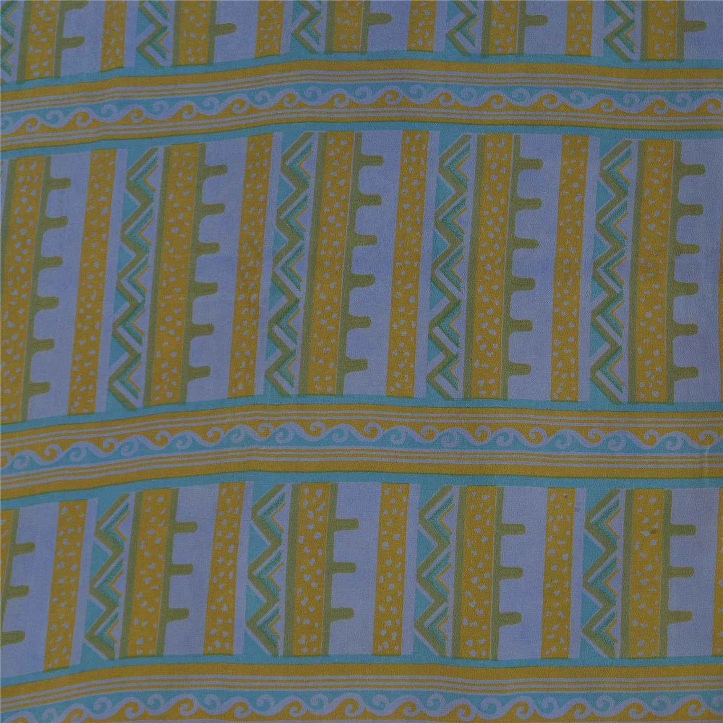 Sanskriti Vintage Sarees Yellow & Pink Pure Crepe Printed Sari 5+yd Craft Fabric