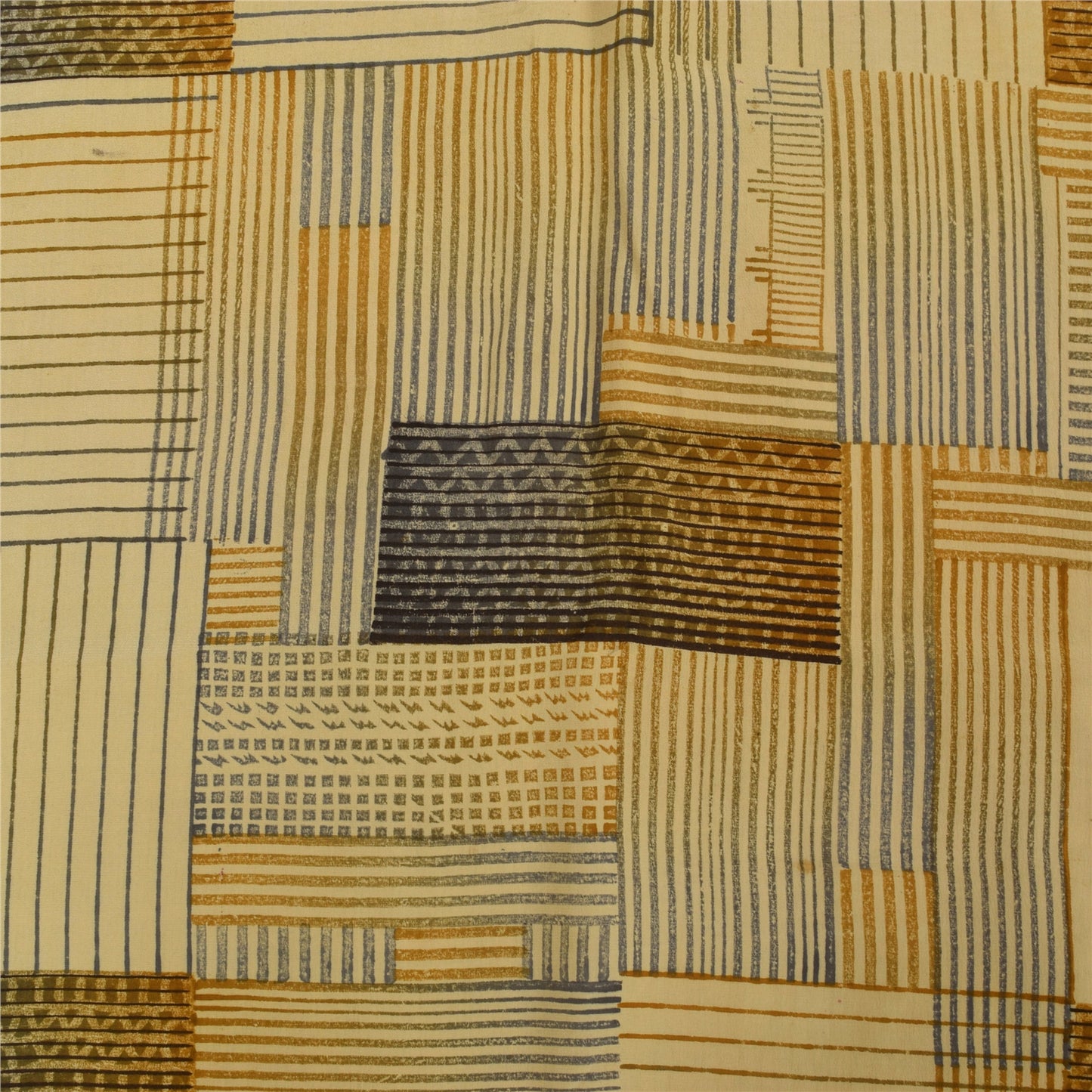 Sanskriti Vintage Sarees Brown Pure Crepe Silk Printed Sari 5+yd Craft Fabric