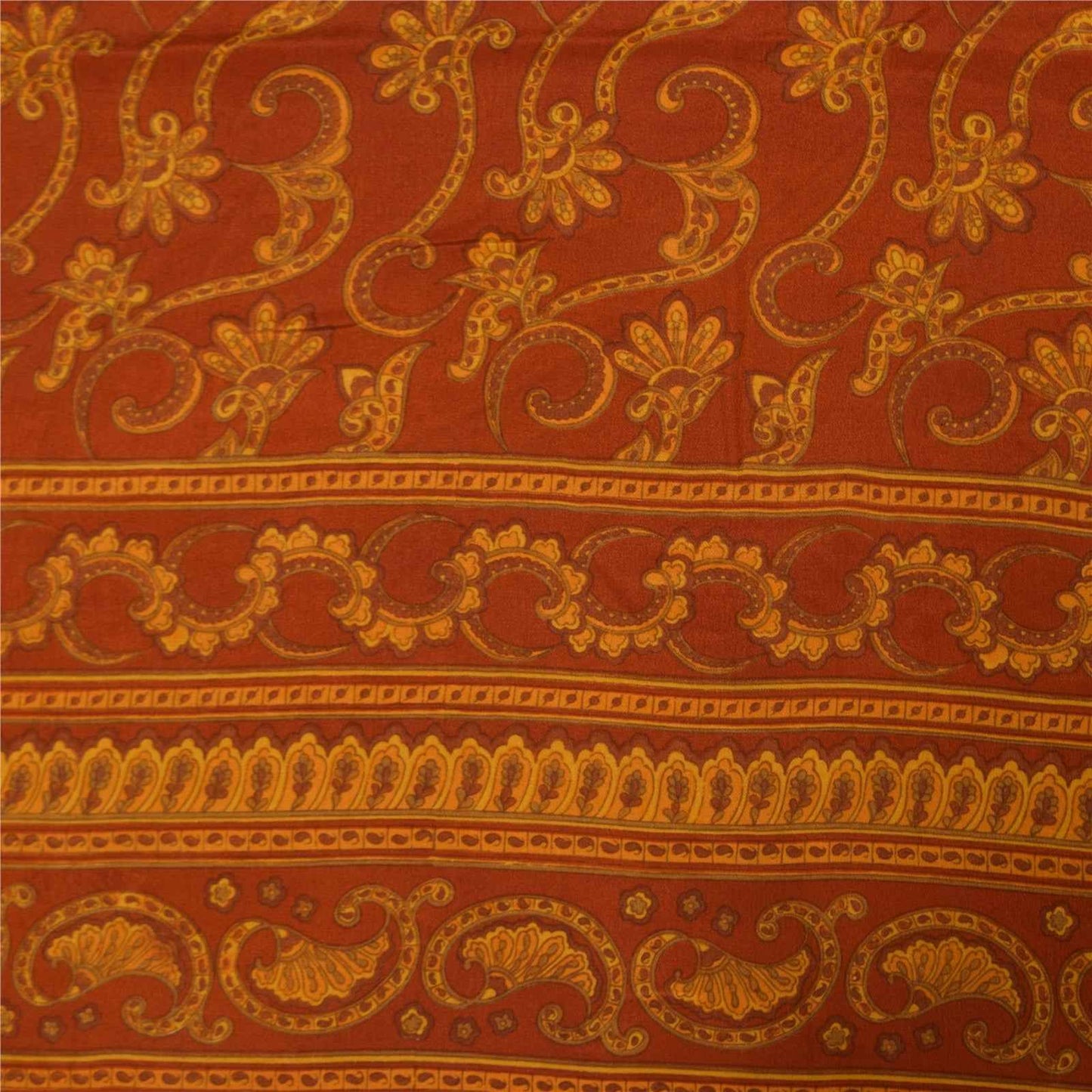 Sanskriti Vintage Sarees Orange Pure Crepe Silk Printed Sari 5+yd Craft Fabric