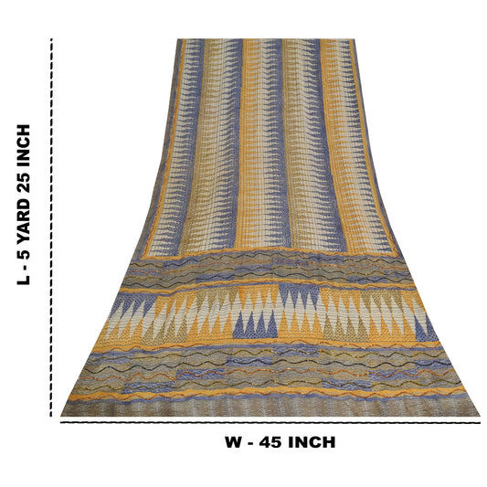 Sanskriti Vintage Sarees Embroidery Pure Crepe Silk Print Sari 5+yd Craft Fabric
