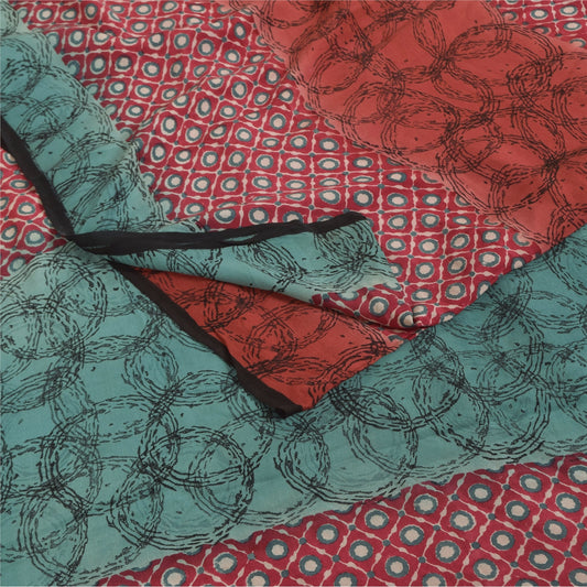 Sanskriti Vintage Sarees Multicolor Pure Crepe Silk Print Sari 5+yd Craft Fabric