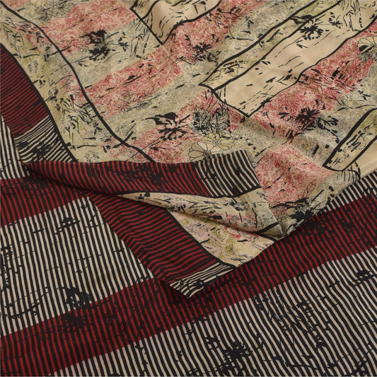 Sanskriti Vintage Sarees Multicolor Pure Crepe Silk Print Sari 5+yd Craft Fabric