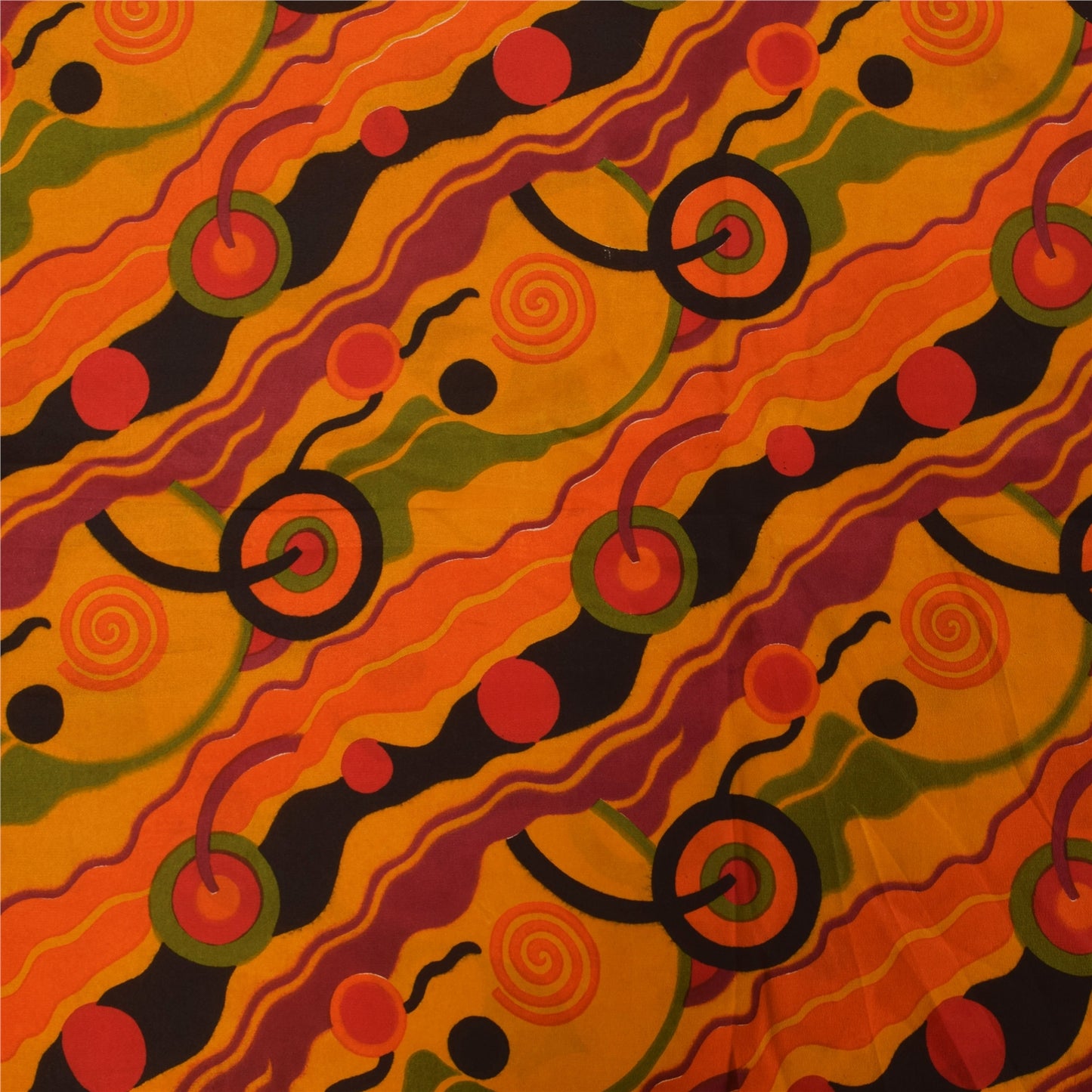 Sanskriti Vintage Sarees Yellow Pure Crepe Silk Printed Sari 5+yd Craft Fabric