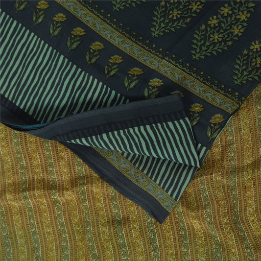 Sanskriti Vintage Sarees Multicolor Pure Crepe Silk Print Sari 5+yd Craft Fabric